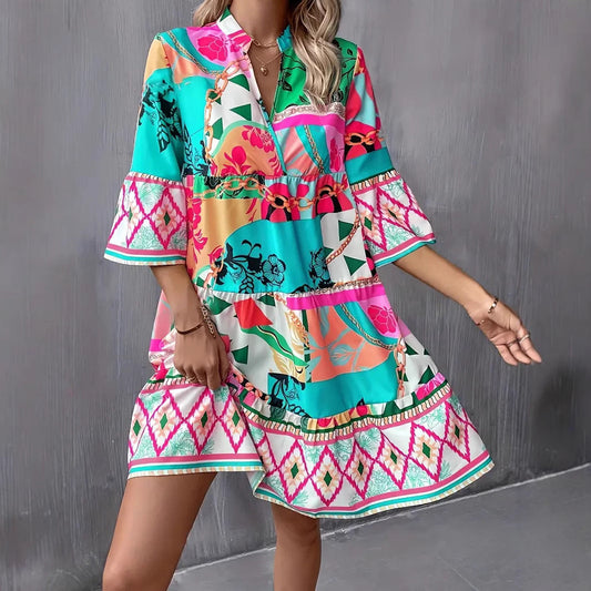 Flared Ruffle Hem Relaxed Fit Dress