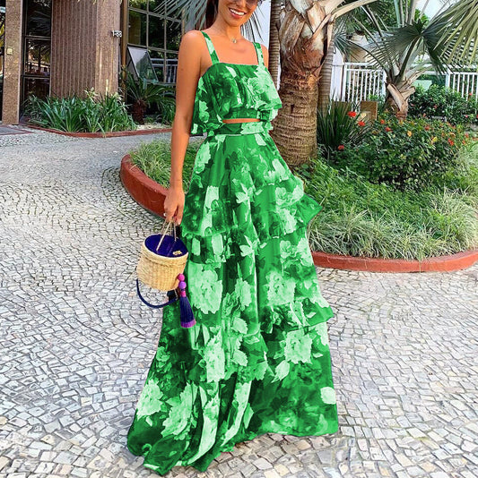 Breezy Ruffle Tiered Two-Piece Maxi Skirt Set 