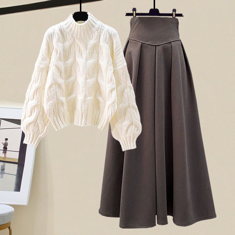 Women's slim fit knit sweater and skirt set - two-piece outfit