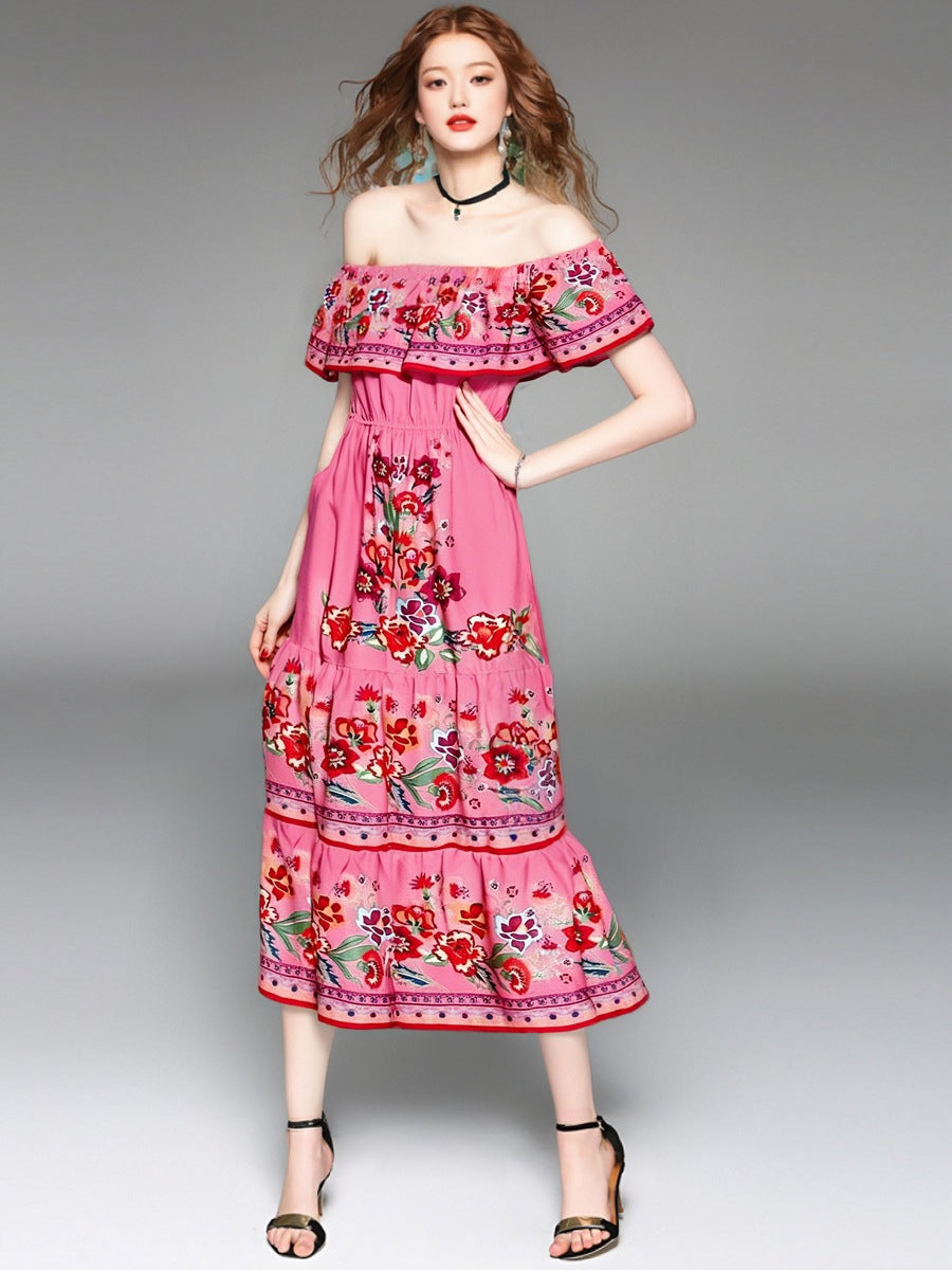 Floral Print Off-Shoulder Ruffled Maxi Dress