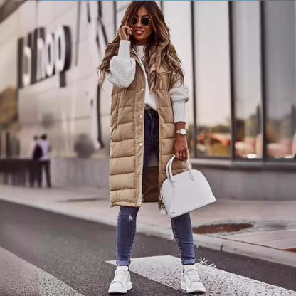 Syla - hooded single-breasted mid-length vest jacket