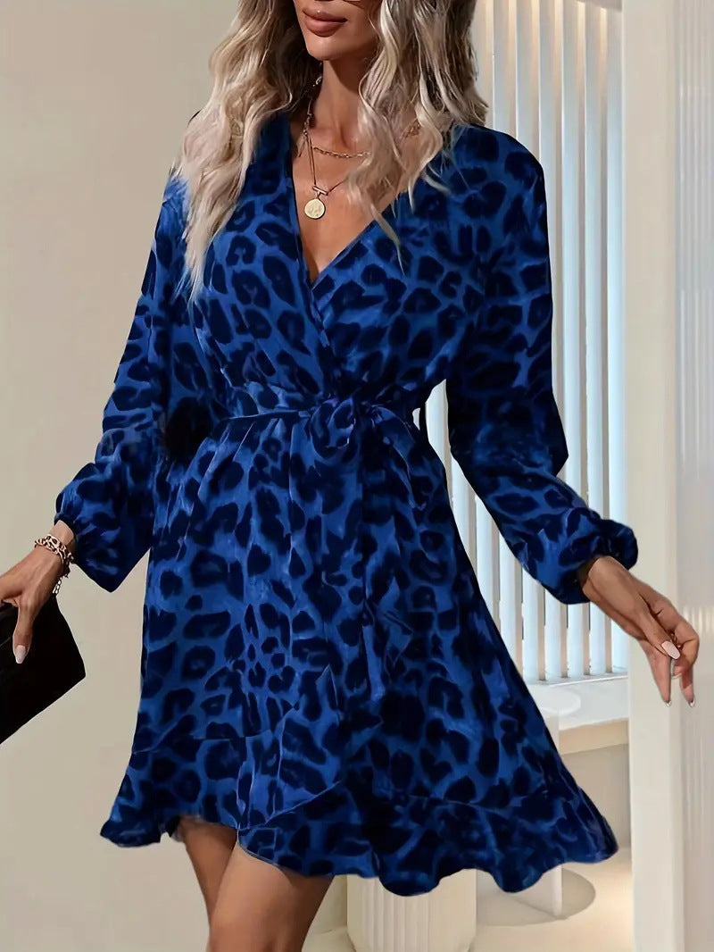 Ruffled Hem Tie Waist Wrap Dress