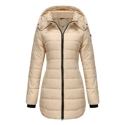 Women’s Puffer Jacket – Quilted Mid-Length Fit – Detachable Hood – Zipper Closure