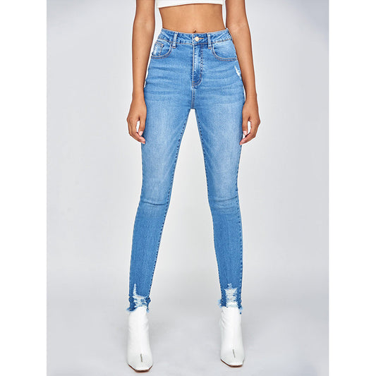 Distressed Hem High-Waisted Skinny Jeans