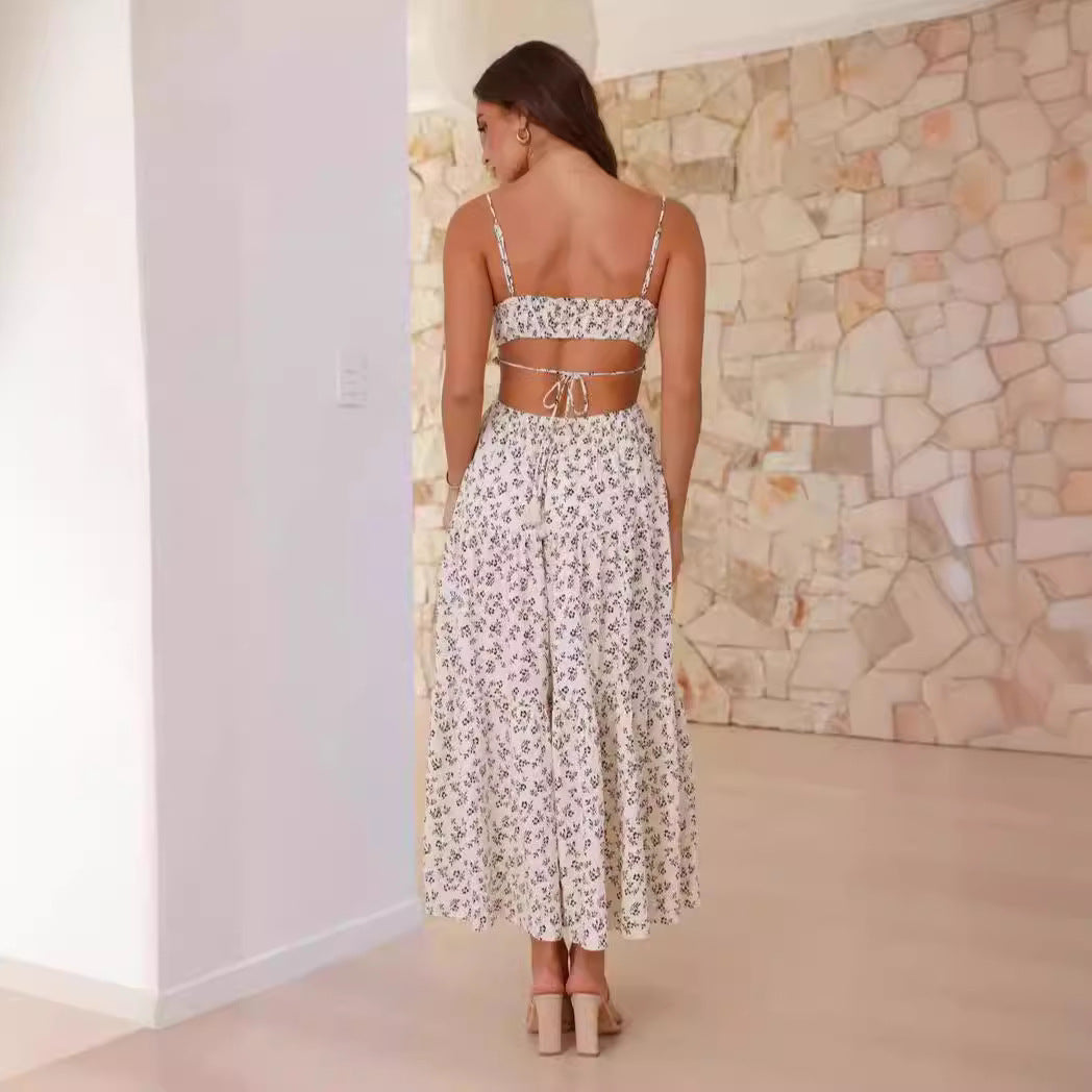 Women’s Maxi Dress – Fitted Bodice – V-Neck – Sleeveless – Side Cut-Outs – A-Line Skirt