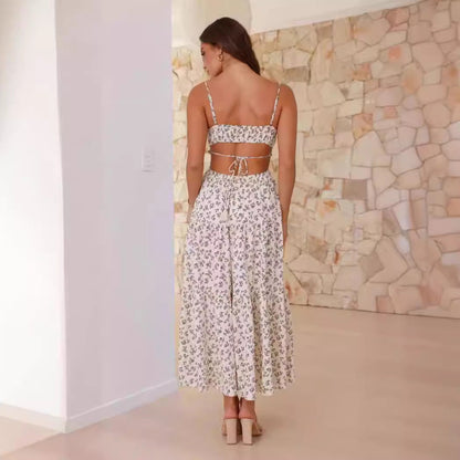 Women’s Maxi Dress – Fitted Bodice – V-Neck – Sleeveless – Side Cut-Outs – A-Line Skirt
