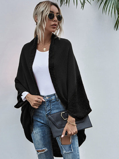 Women’s Cardigan Sweater – Oversized Fit – Knit Wool – Open Front – Batwing Sleeves
