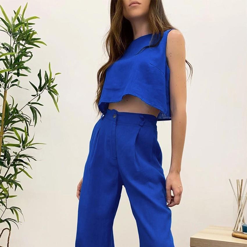 Hendrika - solid color sleeveless vest & trousers set