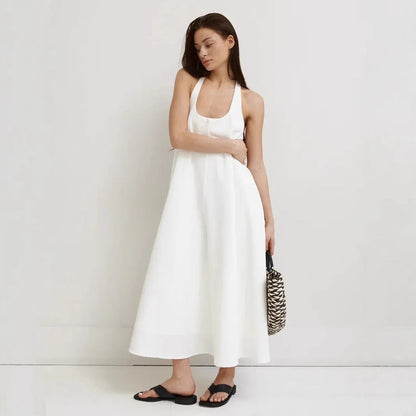 Women’s Midi Dress – Sleeveless Halter Neck – A-Line Fit – Lightweight Fabric