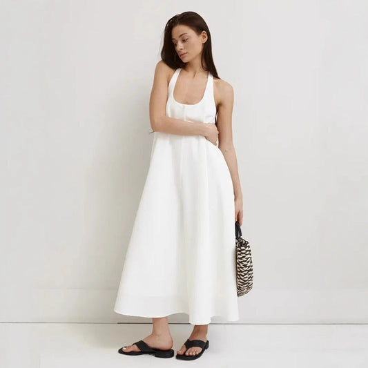 Lightweight A-Line Halter Neck Midi Dress