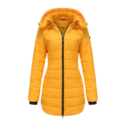 Women’s Puffer Jacket – Quilted Mid-Length Fit – Detachable Hood – Zipper Closure