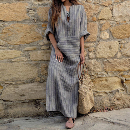 Vintage Striped Maxi Dress - Breathable Fabric, Timeless Summer Style