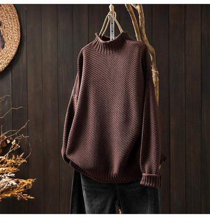 Women’s Oversized Sweater – Waffle Knit – Mock Neck – Dolman Sleeve – Ribbed Trim