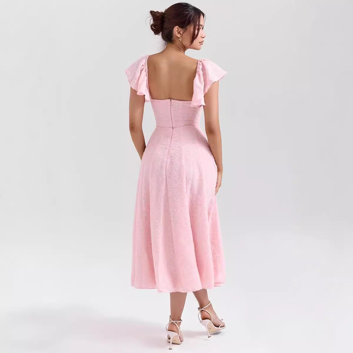 Jacquard A-Line Fit Ruffled Midi Dress