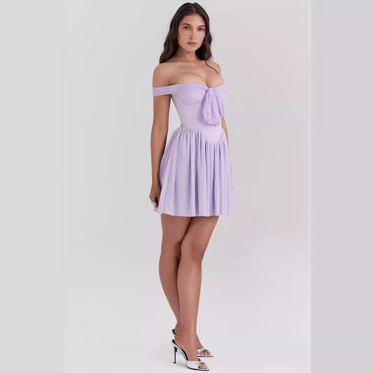Off Shoulder Lightweight Fit and Flare Mini Dress