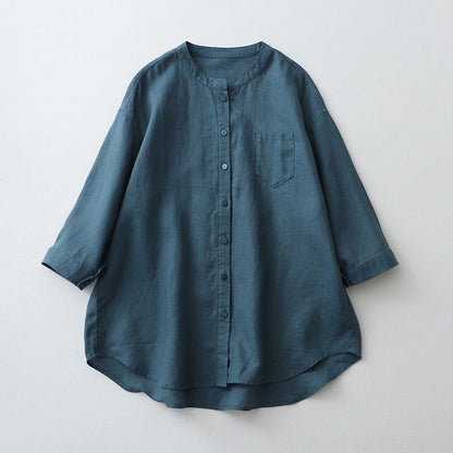 Women’s Button-Down Shirt – Oversized Fit – Three-Quarter Sleeve – Natural Fibers