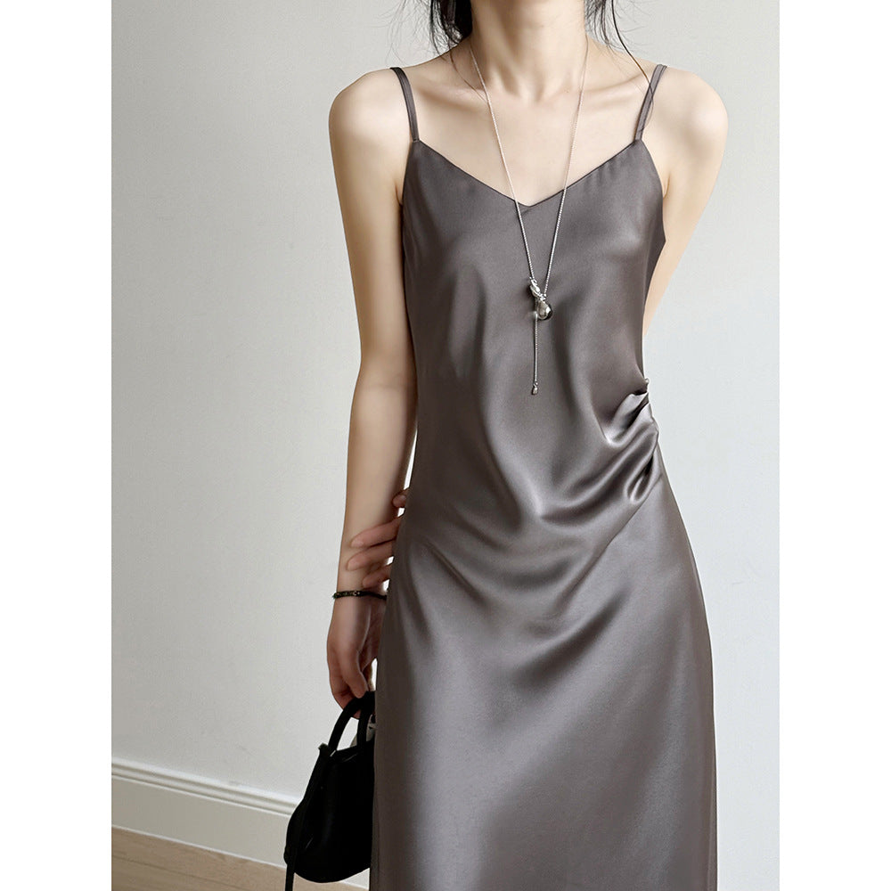 Satin Draped A-Line Camisole Dress