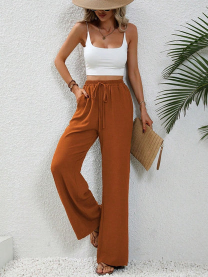 Women’s Wide-Leg Pants - Elastic Waist - Lightweight Flowy Relaxed Fit