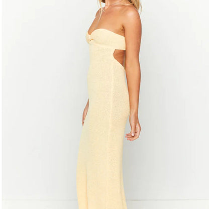 Women’s Knit Dress – Strapless Slim Fit – Open Back Twist – Full Length Formal Wear