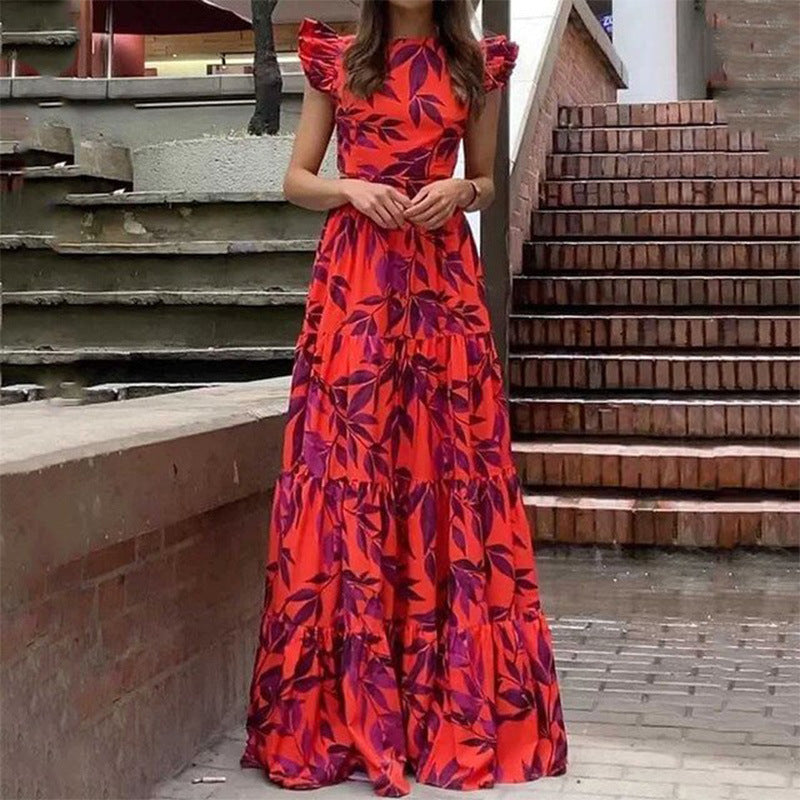 Bold Print Fit and Flare Maxi Dress