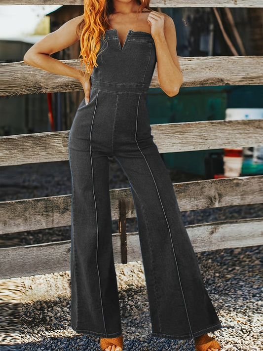 Fitted Straight Neckline Flared Leg Jumpsuit