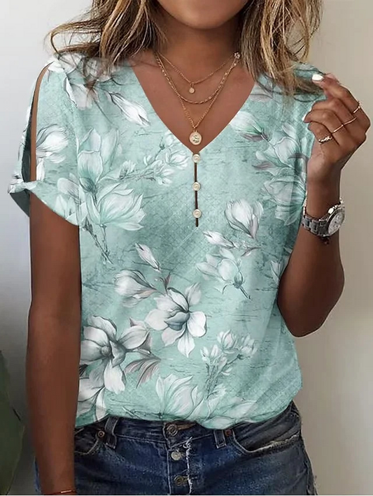 Floral Print Relaxed Fit V-Neck Blouse