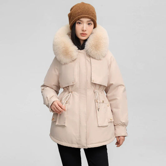 Water-Resistant Faux Fur Collar Parka Jacket 