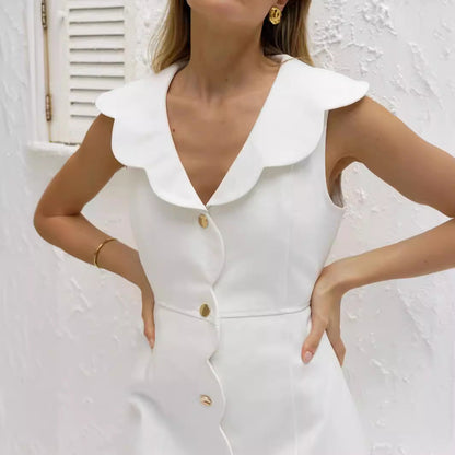 Women’s Denim Dress – Tailored Fit – Sleeveless – Scalloped Placket – Above Knee