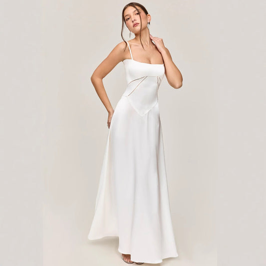 Satin Slim Fit Lace Panel Midi Dress
