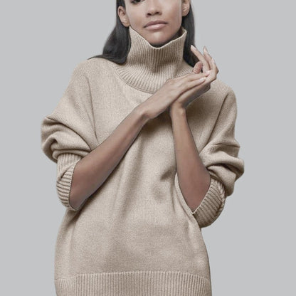 Women’s Turtleneck Sweater – Oversized Fit – Soft Knit – Ribbed Hem and Cuffs