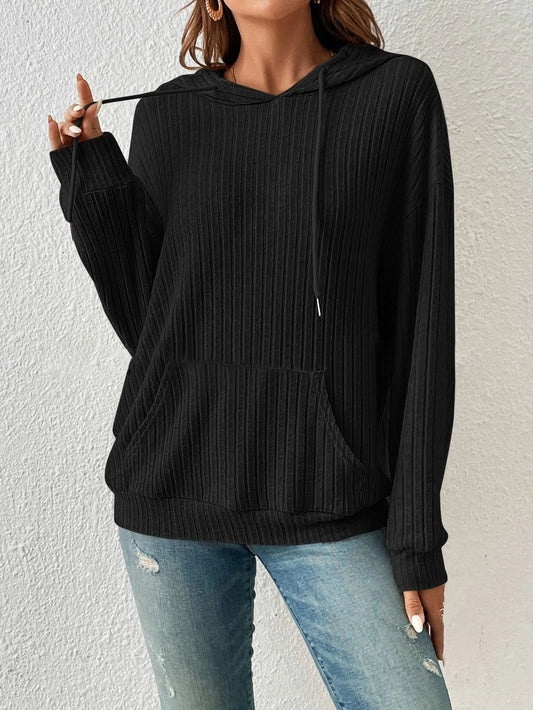Rib Knit Relaxed Fit Hooded Sweater 