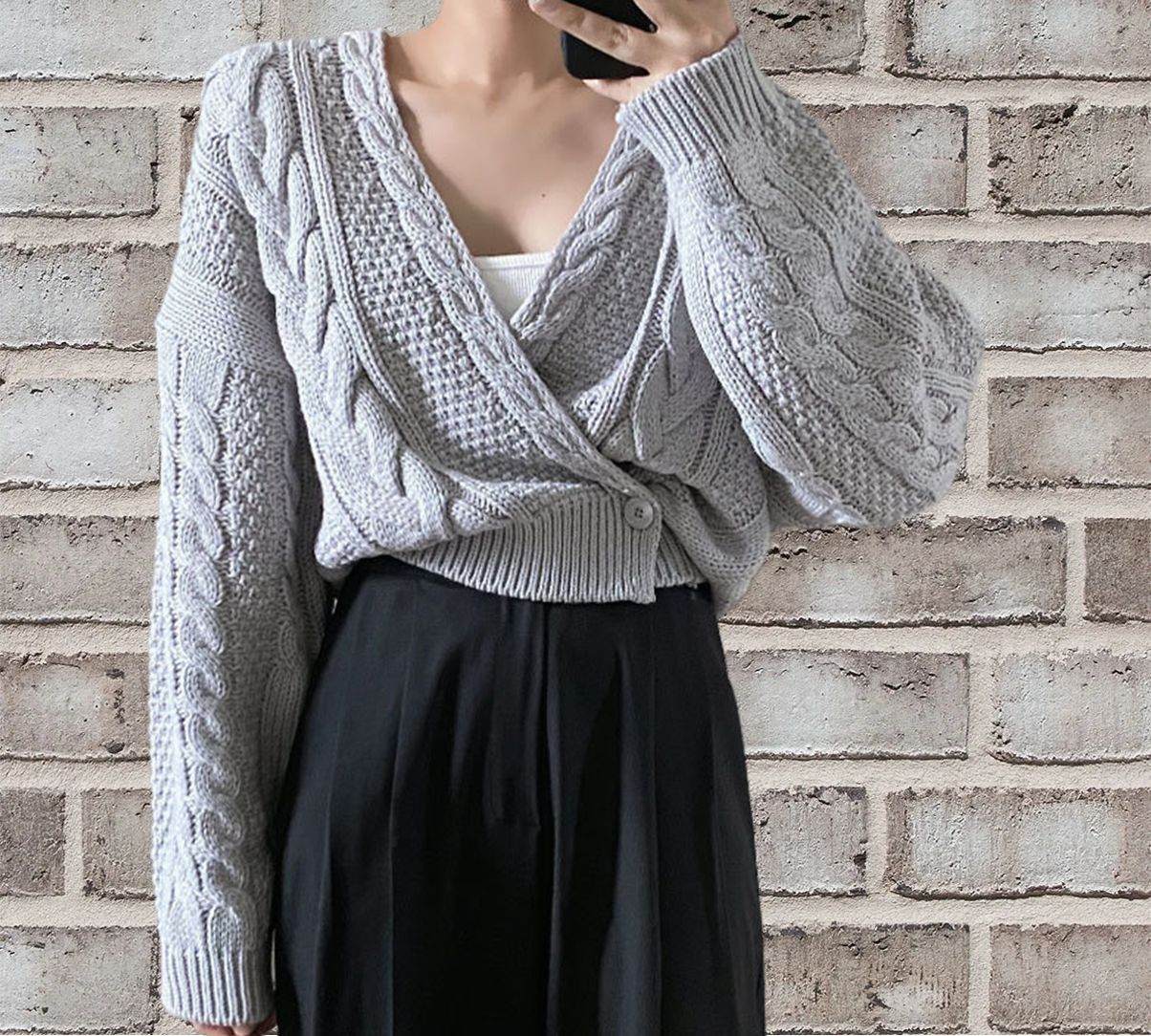 Cable Knit Relaxed Fit Wool Blend Cardigan 