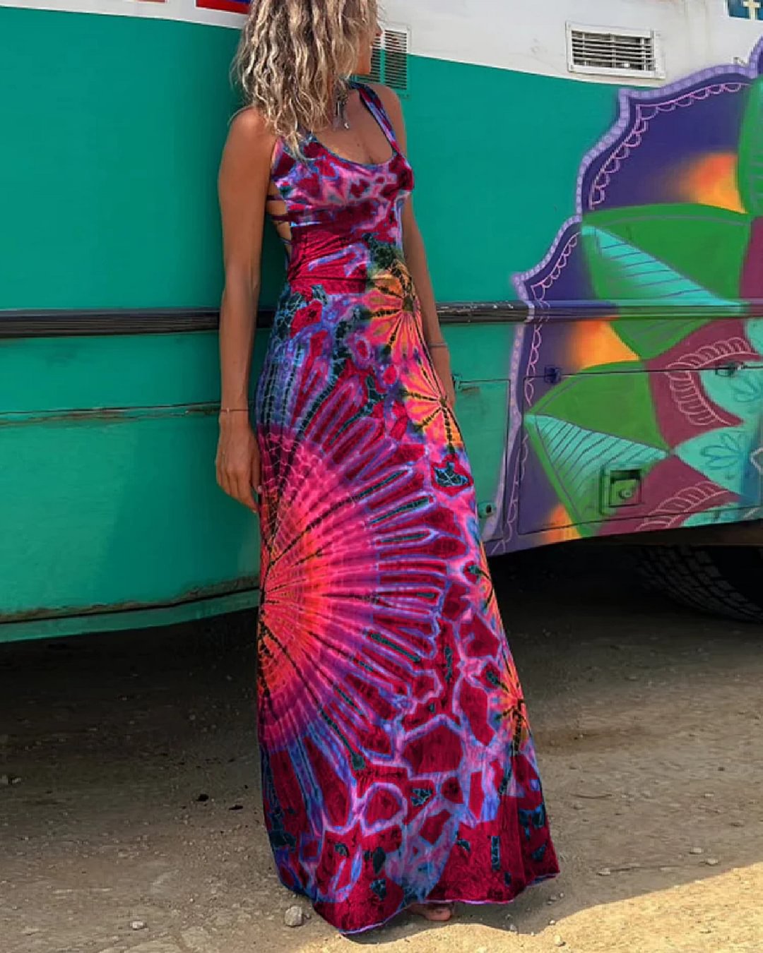 Lace Detail Tie-Dye Maxi Dress