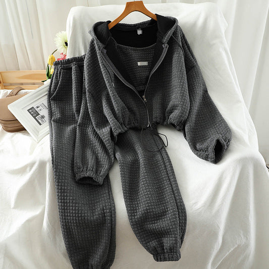Waffle Texture Loose Fit Tracksuit Set 
