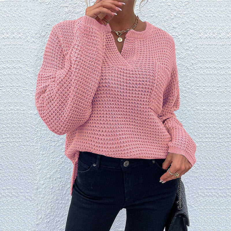 Knit Relaxed Fit Notched V-Neck Sweater