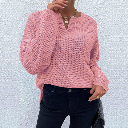 Women’s Sweater - Knit - Relaxed Fit - Notched V-Neck - Long Sleeve