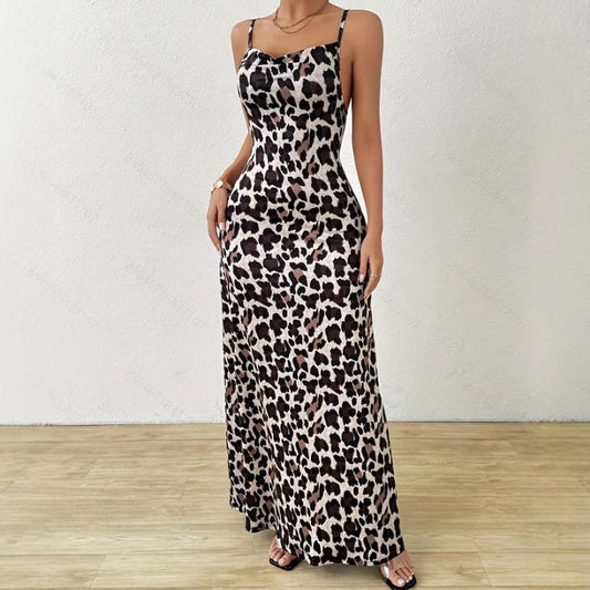 Leopard Print Slim Fit Sleeveless Dress