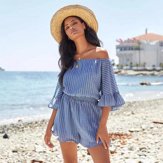 Lightweight Cotton Off-Shoulder Ruffle Sleeve Dress