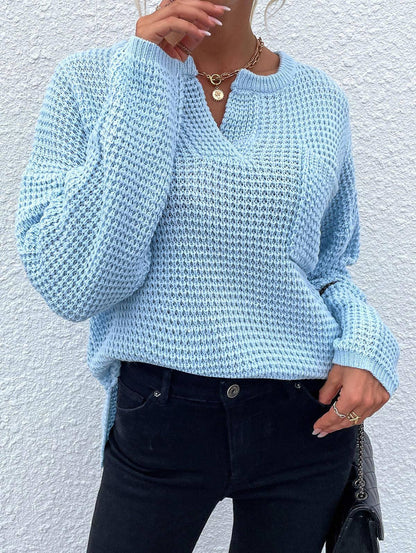 Women’s Sweater - Knit - Relaxed Fit - Notched V-Neck - Long Sleeve