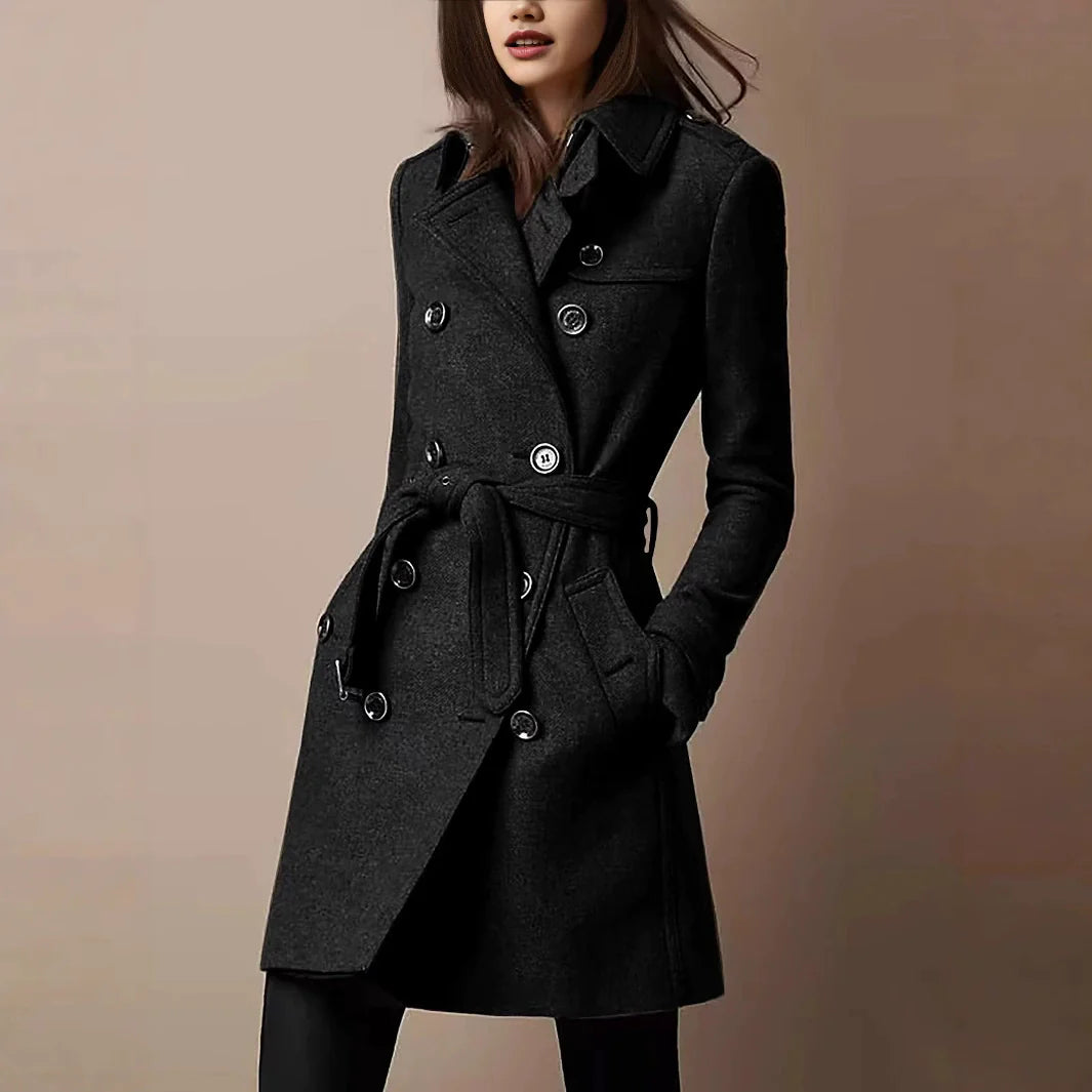 Wool Blend Slim Fit Double-Breasted Coat 