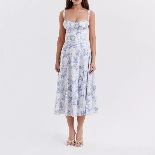 Floral Print Breathable A-Line Midi Dress