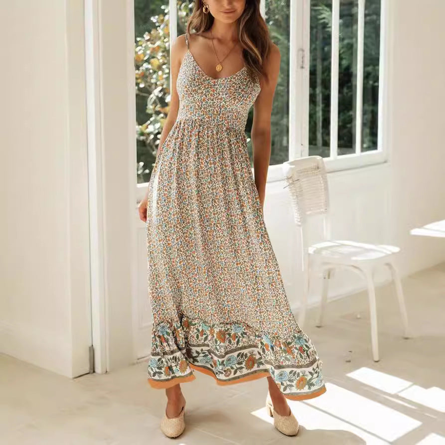 Floral Print Strappy Boho Maxi Dress