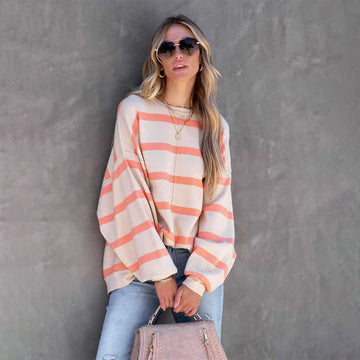 Celsa - striped round neck dropped shoulder sweatshirt