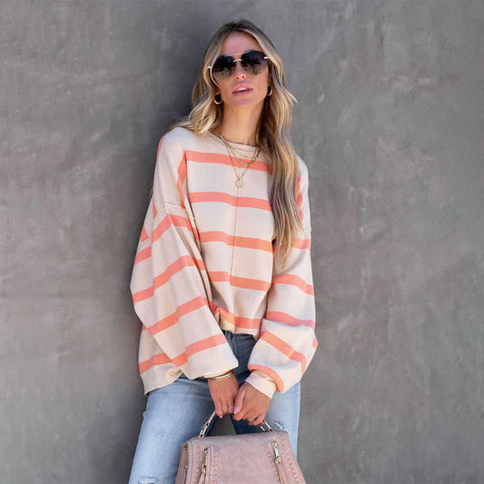 Striped Oversized Crew Neck Sweatshirt