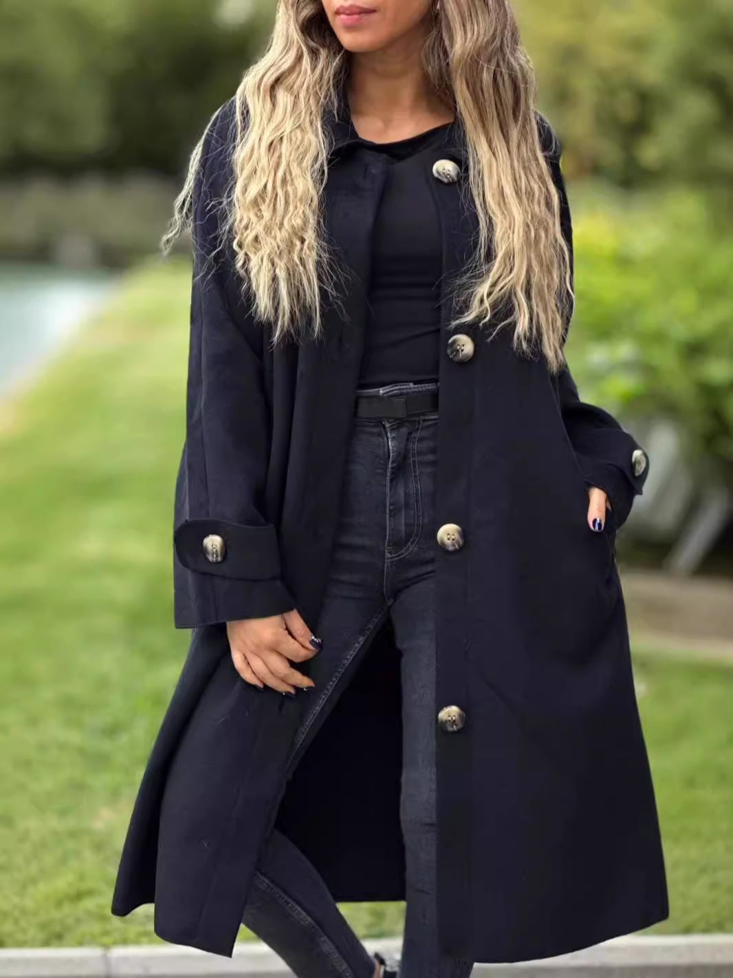Wool Blend Relaxed Fit Long Coat 