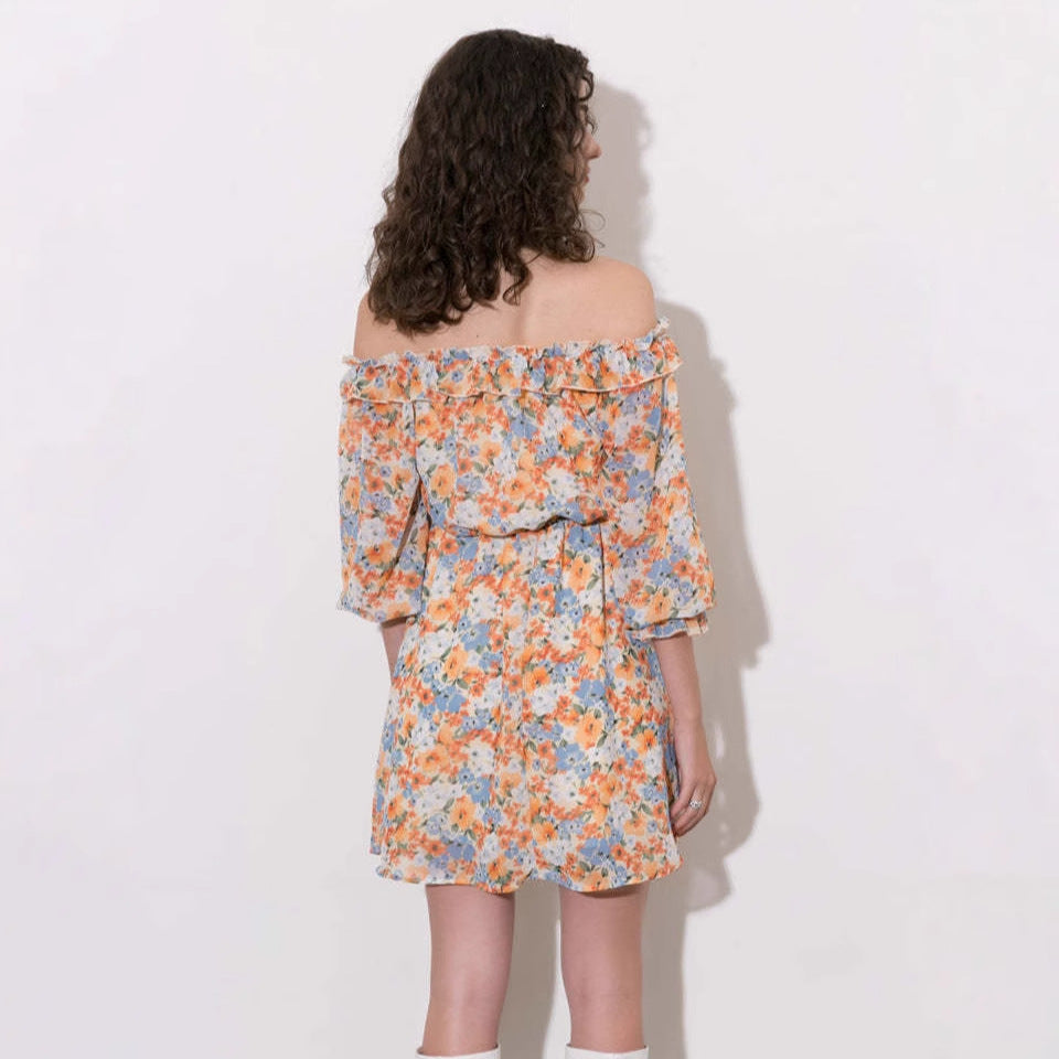 Flowy Chiffon Floral Print Mini Dress