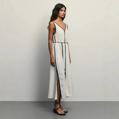 Women’s Sleeveless Midi Dress – A-Line Fit – U-Neck – Waist Tie – Lightweight Breathable Fabric