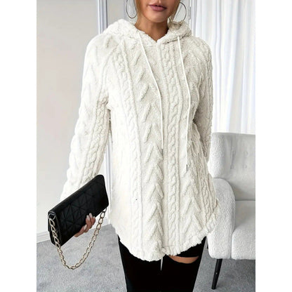 Women’s Hooded Sweatshirt - Knit - Chevron Texture - Relaxed Fit - Long Sleeve