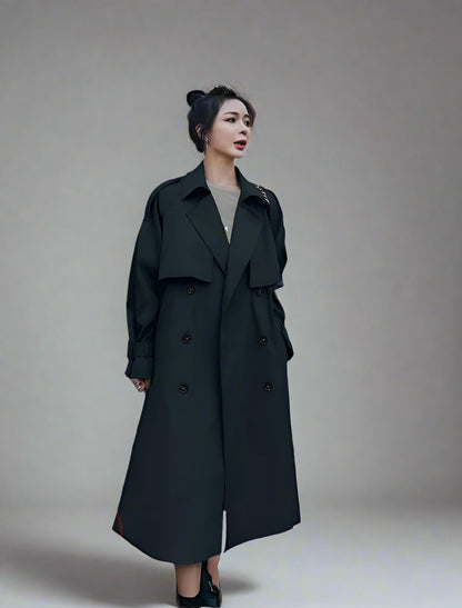 Women's autumn lapel double-breasted trench coat