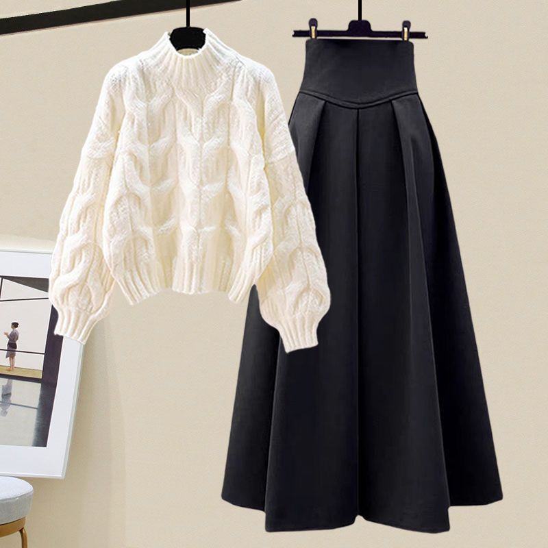 Women's slim fit knit sweater and skirt set - two-piece outfit
